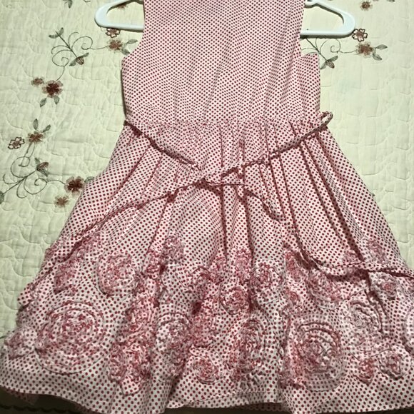 Size 8 Biscotti Collezioni Red Polka Dot 3-D Fabric Rosettes on Skirt Dress - Picture 3 of 3